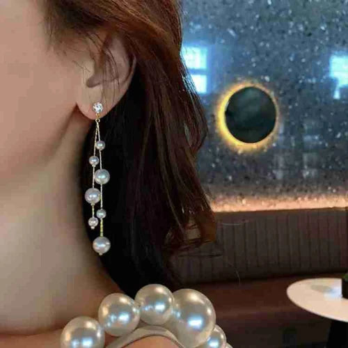 Long Tassel Pearl Stone Earrings