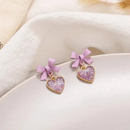 Beautiful Korean heart bow earrings